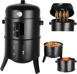 Geargalaxy BBQ Roker - Houtskoolbarbecue - Vatroker - Smoker BBQ - Kogelbarbecue - Voor Grillen, Roken & Buiten Koken - Zwart — thumbnail 4