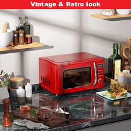 Swiss Haus® MW19 Magnetron Vrijstaand - 20L – 700W Digitale Solo Microgolfoven – Retro Microwave Vintage Design – Auto Cook & Ontdooifunctie – 11 Verwarmingsstanden - Rood — thumbnail 2