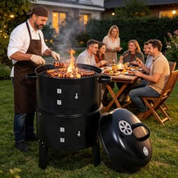 Drie-in-één houtskoolbarbecue met ingebouwde thermometer precieze temperatuurregeling veelzijdig grillen roken en braden geschikt voor tuin terras kamperen en buitenkoken voor gezin en vrienden — thumbnail 2