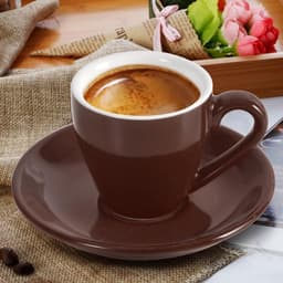 Espresso Kopje - Koffiekopje met schotel - Koffie Genieten - Pro-Grade porselein - 80 ml - Bruin — thumbnail 5