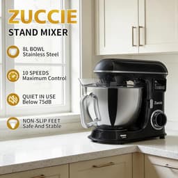 Keukenmachine Deegmachine - Mixer Kom - Bakken En Koken - Led Touchscreen Timer - 8 Liter Capaciteit - Zwart — thumbnail 4
