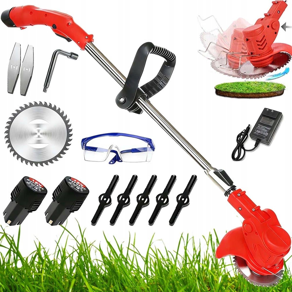 Accu Grasmaaier - Onkruidtrimmer - 650W & 12V 3000mAh - 90-120cm Telescopisch - 3 Messen - Voor Tuin & Gazon - Met Complete accessoires — afbeelding 1