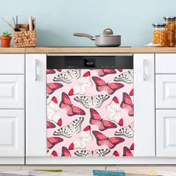 Vaatwasser Magneet Cover - Keuken Decor - Keuken Opfrissen - Eenvoudig Verwisselbaar - 53 x 66 Inch - Rode Vlinders — thumbnail 1