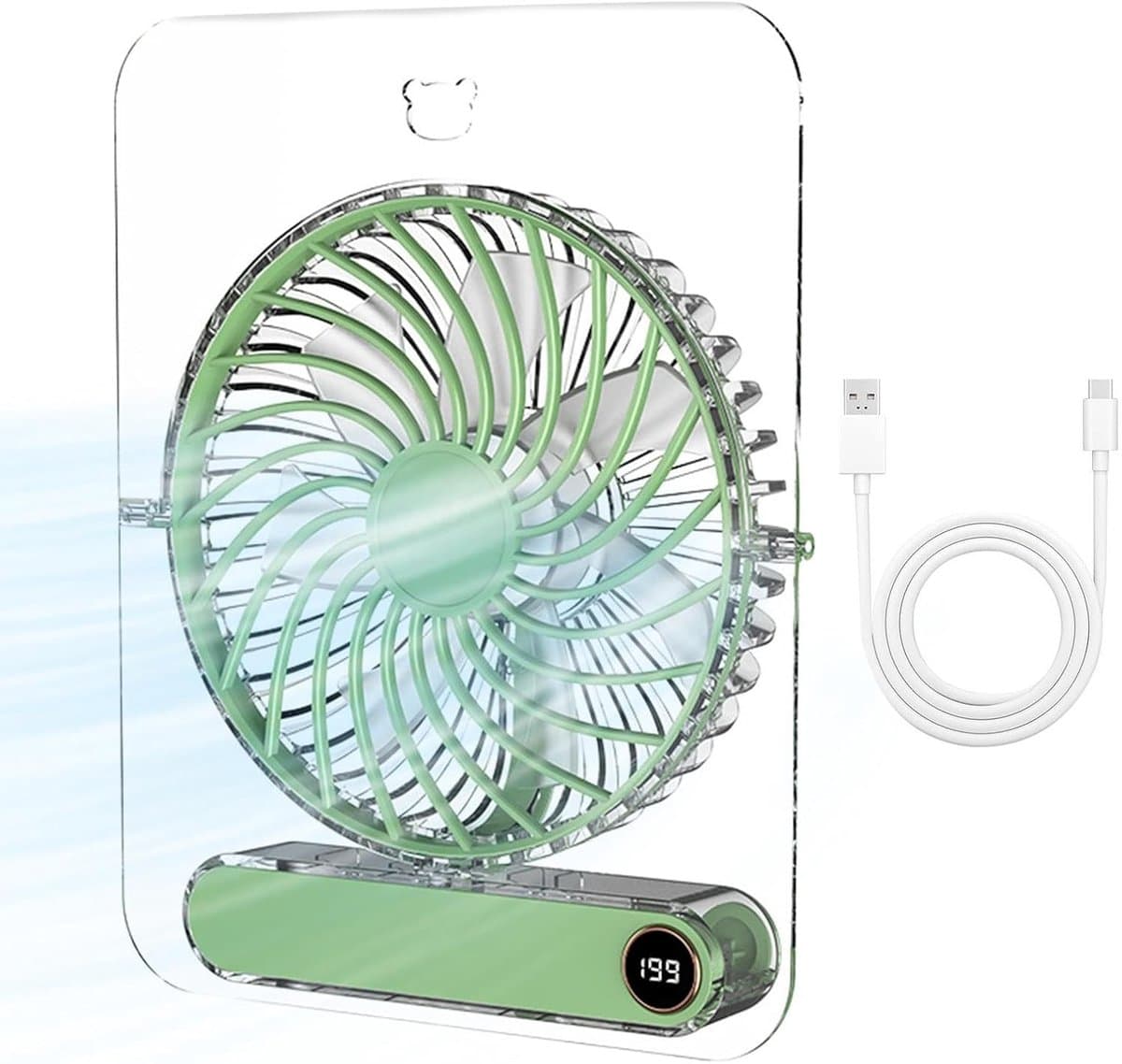 Opvouwbare transparante ventilator - 199 Standen - USB - Zomergebruik - Reizen, kamperen, wandelen — afbeelding 1
