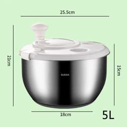Salade Spinner - Groente Wasmachine - Salades Drogen - Ingebouwd Afvoersysteem - 6L Kom - Zilver — thumbnail 2