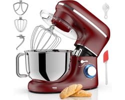 TIM® Deegmachine - Elektrische Deegmixer - Keukenmixer - 6,2L - Mixen en Mengen- Rood - 38cm x 24cm x 32cm