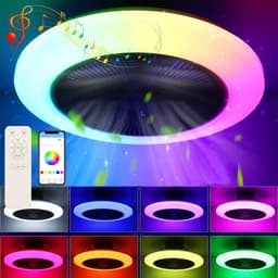 DIMICO - Ventilator - Plafondventilator + Verlichting 50W – RGB LED Plafondlamp met Bluetooth Speaker, Afstandsbediening – Ø50 cm — thumbnail 1