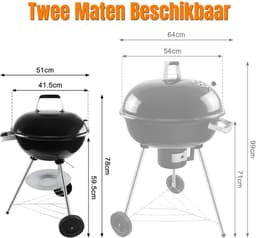 Houtskool Barbecue Met Deksel Voor Authentieke BBQ Smaak – Houtskoolbarbecue Op Wielen Met Stevig Metaal Design Voor Eenvoudig Verplaatsen – Kogelbarbecue Rond 51 x 47 x 78 cm Voor Tuin, Balkon en Camping | Zwart Design Met Optimale Warmteverdeling — thumbnail 4