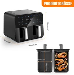 Heteluchtfriteuse 2 kamers - Dubbele Airfryer - Gezond Frituren - 9 Liter Capaciteit - 39x30x39 cm - Zwart — thumbnail 3
