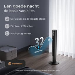 CoolHome CF2205 Ventilator - Stille torenventilator met afstandsbediening - Waaier met timer - Ventilator staand - Tower fan met dimbaar LED scherm - 96 cm - Zwart — thumbnail 3
