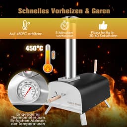 COSTWAY Pizza oven outdoor, draagbare pizza houtkachel incl. pizza schuiver en pizzasteen, hout pizza oven voor tuin camping — thumbnail 3
