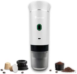 Draagbare koffiemachine - Cuisina Lumina ® - Hoogwaardige kwaliteit - 120 ML - Voor onderweg - Draagbaar koffiezetapparaat - Camping gadget - Oplaadbaar - Verwarmt water - Koffiecups & gemalen koffie - Espresso & Lungo - Wit — thumbnail 1