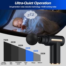 Massage gun met 4 hulpstukken incl. oplaadbare accu. Relaxen massage apparaat met instelbare intensiteit, 4 verschillende hulp stukken en USB C laadkabel. — thumbnail 3