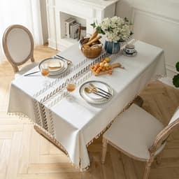 Pahajim Katoenen tafelkleed, rechthoekig, wasbaar, kreukvrij, kwastjes, tafelkleed, rechthoekig, voor keuken, eetkamer, buiten, tafelblad voor in de tuin, beige, 140 x 275 cm — thumbnail 4