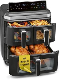 Heteluchtfriteuse Verticale 3 Kamers - 3000 W Vermogen - 17 Liter Inhoud - Kunststof Metaal - Voor Bakken Braden Frituren - Airfryer XXL — thumbnail 1