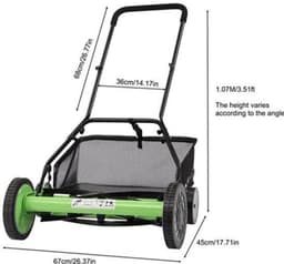 Handgrasmaaier – Handmaaier – Kooimesmaaier – Duwgrasmaaier – Gazonmaaier – 50,8 cm Maaibreedte – 9 Instelbare Maaihoogtes – 65-Mangaan Stalen Messen – Met Opvangzak – Groen — thumbnail 2