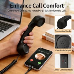 Retro Telefoonhoorn - USB-C Bedrade Handset met Microfoon - Geschikt voor iPhone & Android met USB-C - Vintage Telefoonhoorn voor Bellen, Videogesprekken & Vergaderingen - 2 Stuks - Rood & Zwart — thumbnail 5