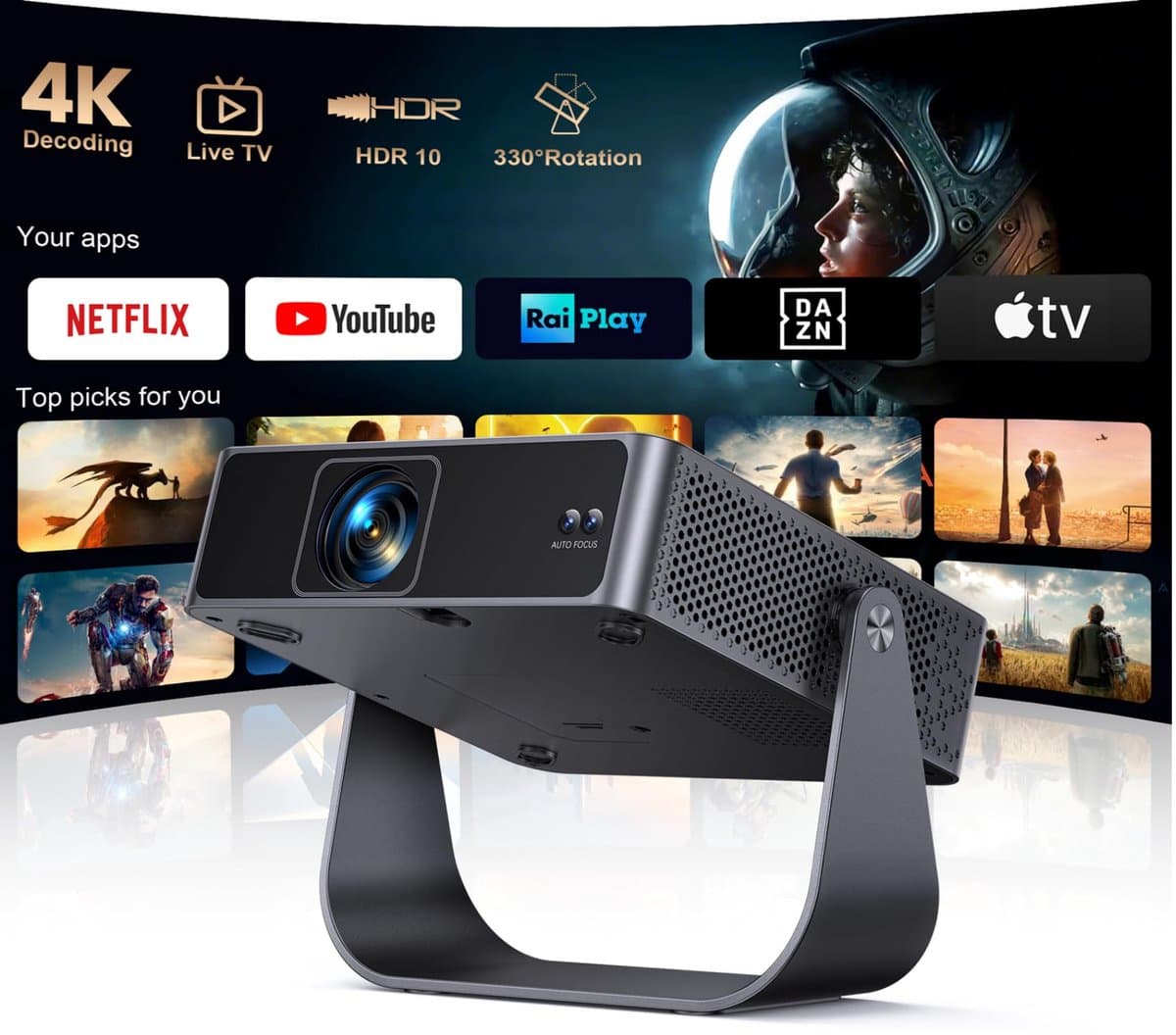 Beamer Mini-Beamer 4K - 1080p Full HD Resolutie - LCD - WiFi6 Bluetooth - Thuisbioscoop Projector — afbeelding 1