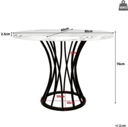Rondetafel – Ronde Eettafel – Keukentafel – Tafel – MDF Tafel – Marmeren Blad – Glanzende Metalen Poten – 80x80x76 cm – Lichtgewicht & Luxe — thumbnail 5