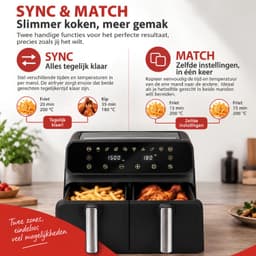 alpina Dubbele Airfryer XXL 8L - Dubbele Heteluchtfriteuse met 2 Manden - Air Fryer met 8 Bakprogramma's - Digitaal Display - Timer tot 60 Minuten - SYNC en MATCH modus - Zwart — thumbnail 3