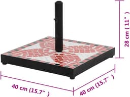 Vierkante parasolvoet voor buiten, 12 kg, ijzer, met keramische tegels, terracotta en wit, verstelbare zijknoppen voor het beveiligen van je parasol, klassiek elegant patroon — thumbnail 2