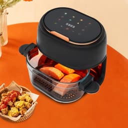 Heteluchtfriteuse, 4 l, luchtfriteuse met led-touchscreen, Air Fryer frituurmand van glas, 1-120 minuten timer, zichtbaar venster, ideaal voor frituren, bakken, braden (zwart) — thumbnail 3