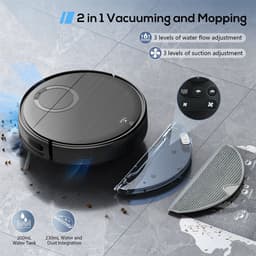 Teendow T7S robotstofzuiger en dweil, 2000Pa krachtige zuigkracht, 230ml watertank, slimme app- en spraakbediening, 100 min looptijd, zelfopladend, 4 reinigingsmodi, obstakelvermijding, ideaal voor huisdiereigenaren — thumbnail 3