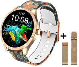 Belesy® BQSiRgPk Pro - Smartwatch Dames – Smartwatch Heren - Horloge - 1.28 inch - Kleurenscherm - Stappenteller - Bloeddruk - Hartslag - 75+ Wijzerplaten – Sporten – Rose goud – Staal - Siliconen – Rozen - Kerstcadeau — thumbnail 1