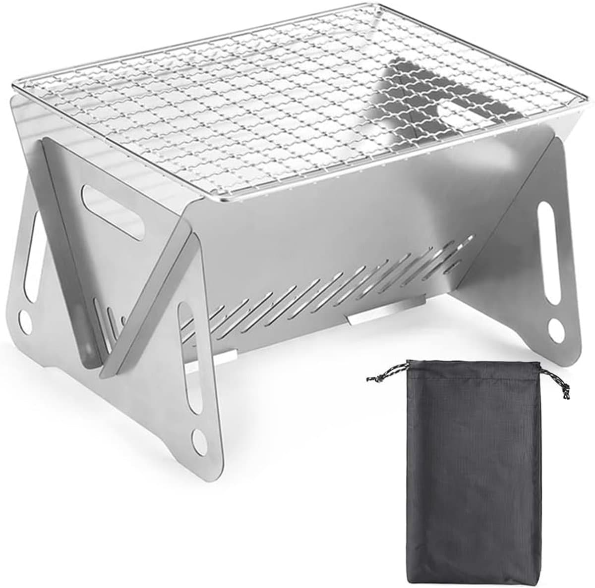 BBQ Grill - Tafel Barbecue - Houtskoolbarbecues - Mini Houtskool Smoker - Opvouwbaar Houtskool Barbecue - Draagbaar BBQ - Draagbare Camping Grill - 22cm x16x12cm - RVS - met handige draagtas - Ideaal voor Camping of Vakantie — afbeelding 1