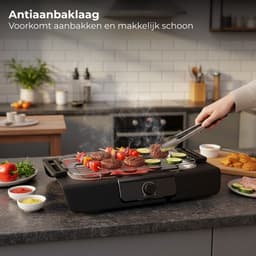 Lomera Elektrische BBQ - Elektrische Barbecue - Tafel Barbecue - Grillplaat - Afneembaar Grillrooster - RVS en Kunststof - Metalen Waterreservoir - Regelbare Thermostaat - Veiligheidsvergrendeling - Indicatielampje — thumbnail 5