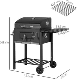 Pugsdrly Houtskoolgrill Smoker BBQ-Smoker, 1 opbergvak, 1 handdoekhouder, 2 grillroosters, 113 cm x 65 cm x 108 cm, zwart — thumbnail 2