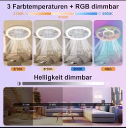 RGB Plafondventilator - Met Speaker - Dimbaar Met Afstandsbediening - 12 Kleuren - 60W - RGB Muziek Ventilator - Woonkamerlamp - Kroonluchter Ventilator — thumbnail 2
