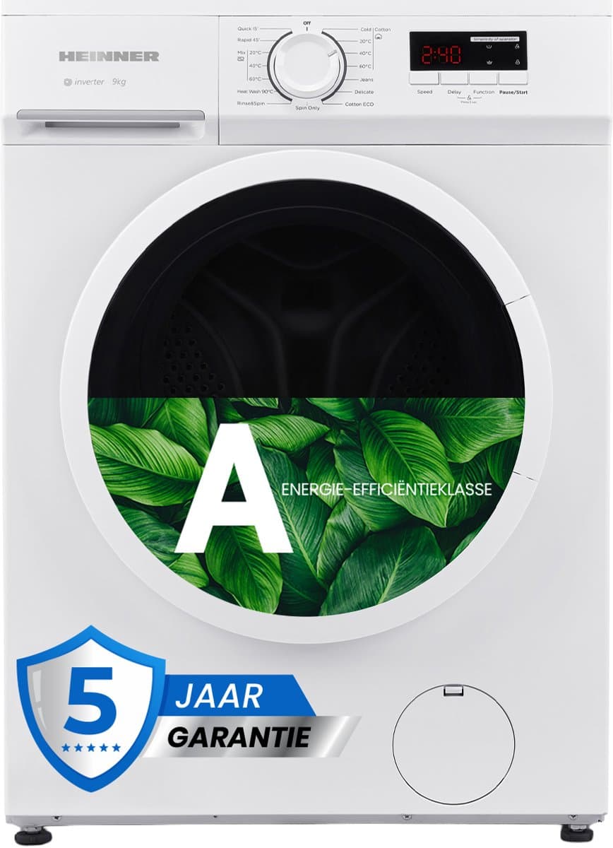 Heinner HWM-M9014SMA+++ Slanke Wasmachine 9 kg - 1400 tpm - Energieklasse A - Digitale display - 15 programma’s – Wit – 5 Jaar Garantie — afbeelding 1
