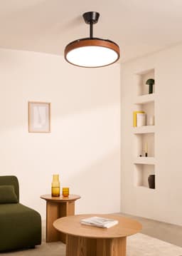 CREATE - Plafondventilator 40W stil met intrekbare bladen met licht - Ø91cm - Zwart / Donker hout - Controller voor wandmontage + afstandsbediening - WIND CLEAR STUDIO — thumbnail 4