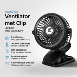 Evolize Mini Ventilator met Clip - Krachtige Draadloze Fan op Batterijen - USB Oplaadbare Ventilator met Klem - Draadloos & Draagbaar - voor Bureau, Bed, Camping & Kinderwagen - Zwart — thumbnail 2