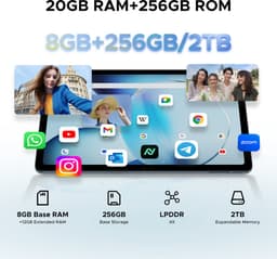 DOOGEE T36 -Android 15 -tablet -32 ​​GB RAM + 256 GB ROM-8800 mAh -4G LTE- Octa Core-12 inch 90 Hz-BT 5.0 -13 MP camera - FaceID - dubbele speakers-Zwart — thumbnail 4