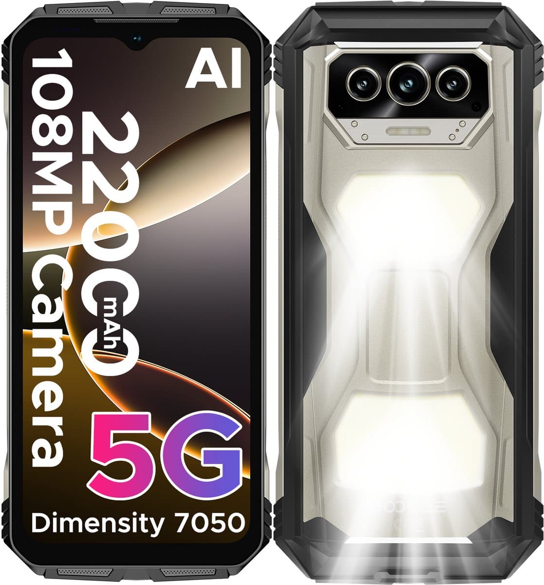 DOOGEE V MAX S 5G-Robuuste Smartphone-Robuuste Telefoon- 22000 mAh/33 W -24 GB RAM+ 256 GB ROM- 6,58 inch + 120 Hz - Kampeerlamp - Nachtzichtcamera- Android 14- Face ID-IP68-Dubbele luidsprekers-Titanium — afbeelding 1