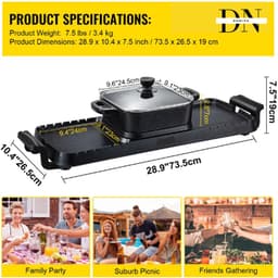 Deniva - Elektrische BBQ Pan Grill & Hot pot - 2-in-1 - Gourmetstel - Anti Aanbak - Rookvrij - BBQ - Grill - 2400W - 1-8 Personen — thumbnail 2