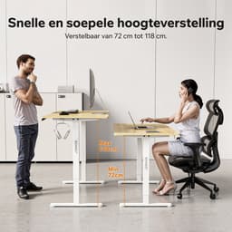 SENSE7 NOJO LIGHT - Zit Sta Bureau - 140 cm x 70 cm - Elektrisch bureau - Verstelbare bureau - Elektrische Hoogteverstelling - Hoogte 72-118 cm - Intelligent Bedieningspaneel - Lichtbruin-wit — thumbnail 2