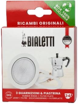 Bialetti Moka Express filterplaatje en drie rubber ringen 3/4 kops — thumbnail 1