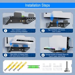 PlayCool 2-in-1 RGB Muurbeugel & Oplaadstation – Geschikt voor PlayStation 5 / PS5 Slim / PS5 Pro (Disc & Digital) – DualSense (Edge) Controller – Met LED Oplaadindicator — thumbnail 4