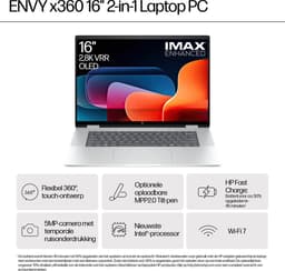 "HP ENVY x360 16-ac0950nd Intel Core Ultra 5 125U Hybride (2-in-1) 40,6 cm (16"") Touchscreen 2K 16 GB LPDDR5-SDRAM 512 GB SSD Wi-Fi 7 (802.11be) Windows 11 Home AI PC Zilver" — thumbnail 3