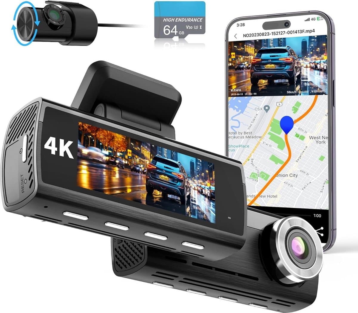 Lexium Dashcam voor auto - Dashcam - Dashcam voor auto voor en achter - Dashcam voor en achter - Dashcam voor en achter draadloos - Dual dashcam — afbeelding 1