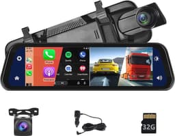 Achteruitkijkspiegel Dashcam met Bluetooth en Carplay 9,66 inch – HD Nachtzicht Camera voor en Achter — thumbnail 1