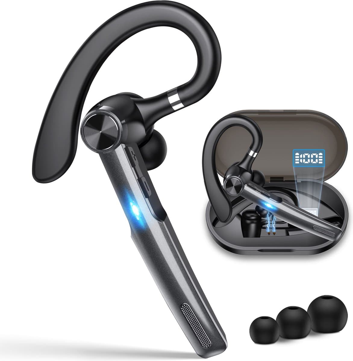 DynaBright Draadloze Headset PRO - Noise Canceling – Incl Oplaadkoffer - Bluetooth 5.1 - Bluetooth Headset – Handsfree Bellen Auto - Oortjes Draadloos met Microfoon — afbeelding 1