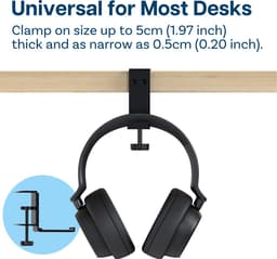 MMOBIEL Koptelefoon Houder voor onder Bureau – Koptelefoon Standaard – Verstelbare Headset Stand – Headset Hanger – Hoofdtelefoon Headset Houder Bureau – Universele Koptelefoon Haak - Zwart Aluminium — thumbnail 4