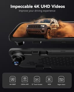 SnelShoppen - Mirror Dash Cam Achteruitkijkspiegel 12" IPS Touch Screen 2160P HD Dual Lens Nachtzicht met Gratis 32GB TF-kaart - Slimme Auto & Vrachtw — thumbnail 5