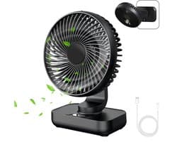 Mini Bureauventilator - Stil - Oplaadbaar - 3600mAh Batterij - 4 Windsnelheden - 120° Oscillatie - Voor Thuis, Kantoor En Reizen - Zwart