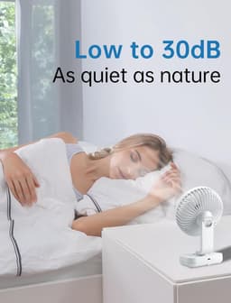 Mini Bureauventilator - Stil Persoonlijk Ventilator - Oplaadbaar 3600mAh Batterij - 4 Windsnelheden - 120° Oscillerend - Voor Thuis, Kantoor, Buiten En Reizen - Wit — thumbnail 5