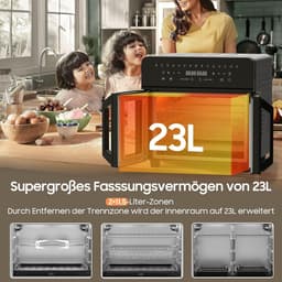 Heteluchtfriteuse Oven - Dubbele Zone - Gezond Koken - 15 Programma's - 23 Liter XXL - Zwart — thumbnail 5